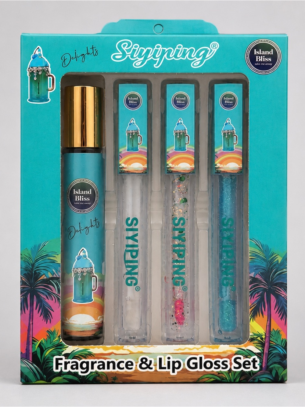 Siyiping Island Bliss Fragrance & Lip Gloss Set (4-Piece) – Tropical Scent
